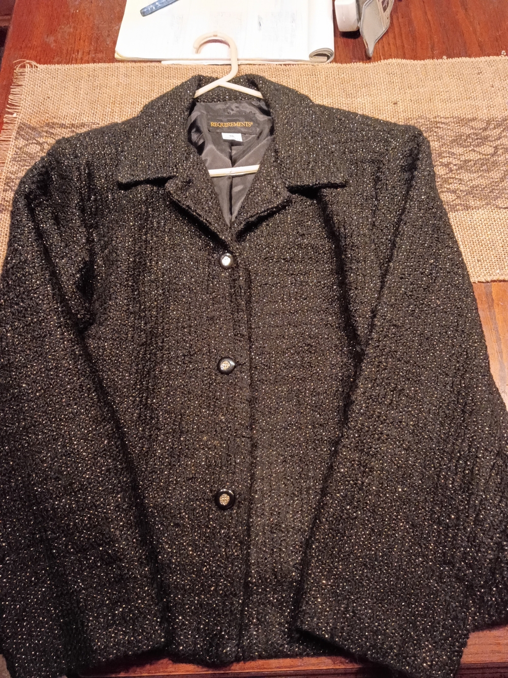 Requirements Black Sparkle Tweed Button Jacket